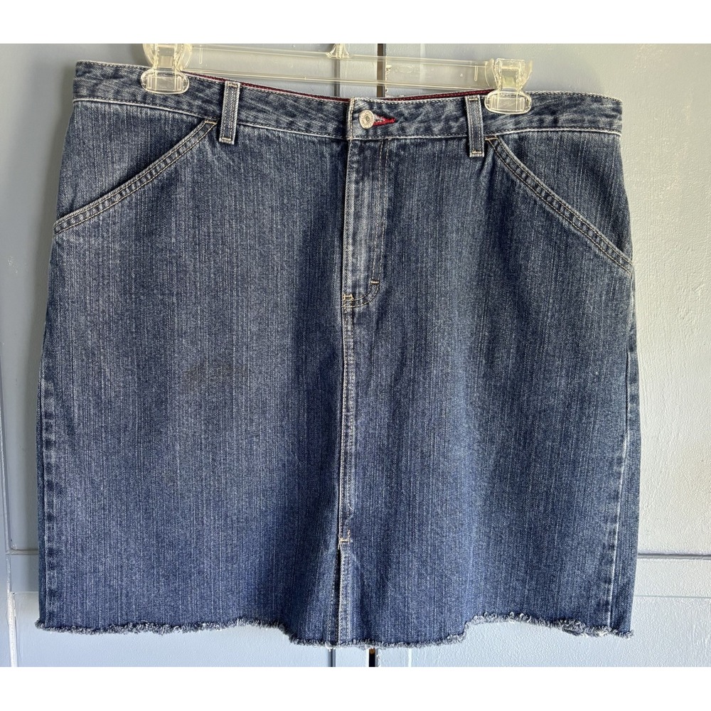 Tommy Hilfiger Women Denim Mini Skirt 16 Y2K‎ Painter Raw Hem 2002 Blue Jean